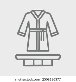 Bathrobe and towel icon. Simple line icon depicting a bathrobe and towel, perfect for representing cleanliness, relaxation, and comfort.