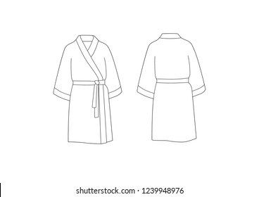 Bathrobe, vector art. Bathrobe technical drawing. Vector illustration of white bathrobe design template.