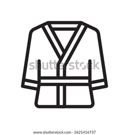 Bathrobe Vector for Hotel Amenities and Relaxation. Luxury robe illustration. Spa comfort icon for cozy experiences. Line Icon