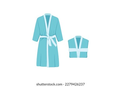 Bathrobe vector isolated on white background. Cartoon style blue bath robe set.