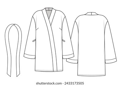 bathrobe for women with belt, font and back