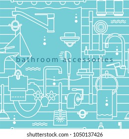 Bathroom accessories. Background with linear icons. Vector illustration in a modern line style.