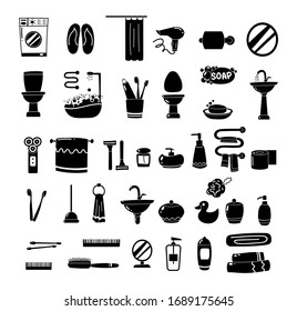 Bathroom accessories black and white icons. Vector illustration on white background