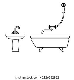 Icono de accesorios de baño. Cuarto de baño moderno de estilo plano. Elemento de diseño gráfico simple para plantillas y sitio web. Ilustración vectorial.

