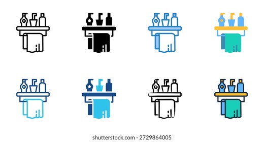 Los iconos de accesorios de baño establecen una colección de estilo múltiple. Trazo editable 
