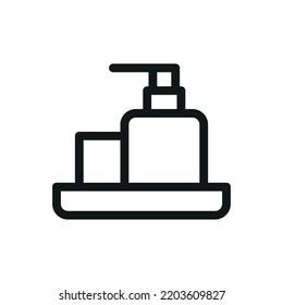 Accesorios de baño conjunto icono aislado, dispensador de jabón líquido icono vector con trazo editable