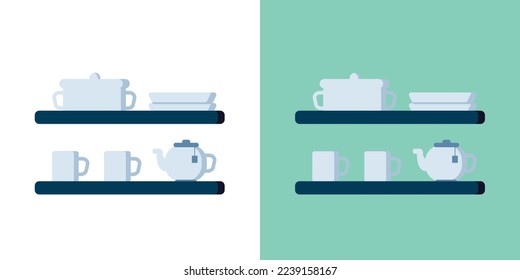Bathroom accessories standing on the shelf icon, Modern bathroom shelves,  Cozy shelves with everyday body care, restroom shelf, bathroom shelve logo, set of bathroom shelves vector illustration