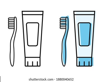 Bathroom accessories. Toothbrush and toothpaste. vector icons in flat style