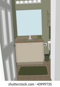Bathroom at an angle with stylized accent objects