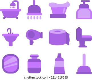 Bathroom Appliances, Illustration, Vector On White Background.