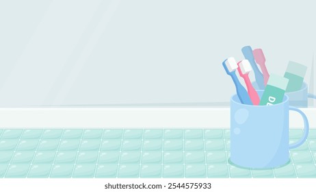 Bathroom background illustration with toothbrushes_green__16:9