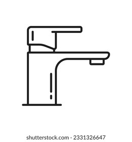 Icono de línea delgada del grifo de la bola del cuarto de baño y del grifo de la cocina. Mezclador de agua de cocina, grifo del lavabo del baño del hogar o icono del vector de la válvula de espiga del baño. Señal o símbolo lineal del grifo de agua de la bañera de la casa