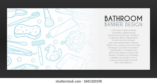 Bathroom Banner Doodles. Home bath Background Hand drawn. Toilet illustration. Vector Horizontal Design.