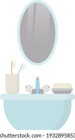 Bathroom. Bath, sink, soap, shower. Character set.