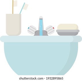Bad. Bad, Waschbecken, Seife, Dusche. Zeichensatz.