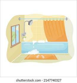 Bathroom With Bathtub, Shower, Curtain And Window