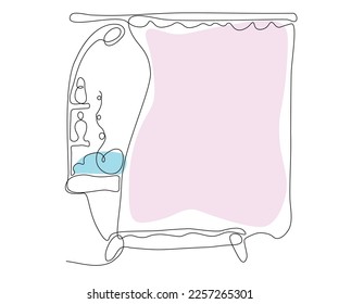 bathroom, bathtub with shower, hand-drawn, continuous mono line, one line art, contour drawing. Logo