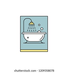 Bathroom bathtub thin line vector colorul icon