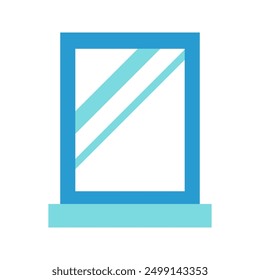 Espejo azul del cuarto de baño. Ilustración vectorial de la decoración de la casa de baño plana. Objeto de belleza.