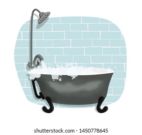 bathroom with blue tiles on walls vector isolated illustration