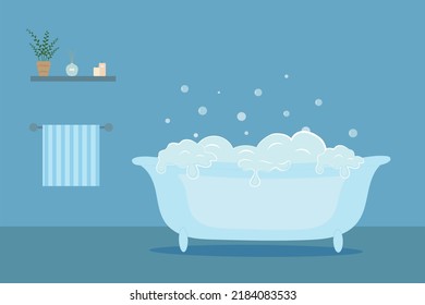 bathroom in blue tones with accessories for relaxation