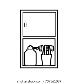 bathroom cabinet with bottle soap and toothbrush accessories