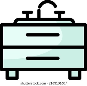 Fregadero de cerámica de cuarto de baño, ilustración, vector sobre fondo blanco.