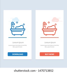 Bathroom, Clean, Shower  Blue and Red Download and Buy Now web Widget Card Template. Vector Icon Template background