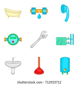 Bathroom cleaning icon set. Cartoon set of 9 bathroom cleaning vector icons for web design isolated on white background