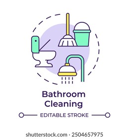 Bathroom cleaning multi color concept icon. Scrubbing toilets, bathtubs. Sanitary service, hygiene. Round shape line illustration. Abstract idea. Graphic design. Easy to use in infographic