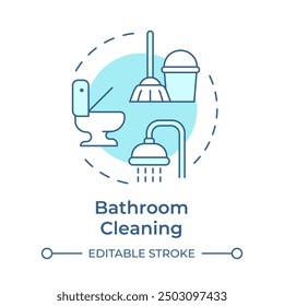 Bathroom cleaning soft blue concept icon. Scrubbing toilets, bathtubs. Sanitary service, hygiene. Round shape line illustration. Abstract idea. Graphic design. Easy to use in infographic