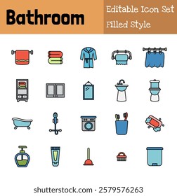 Bathroom Collection Icon Set Fiiled Style