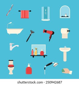 bathroom colorful flat design icons set. template elements