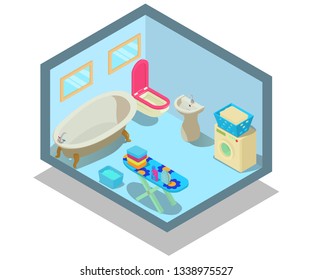 Bathroom concept banner. Isometric banner of bathroom vector concept for web, giftcard and postcard