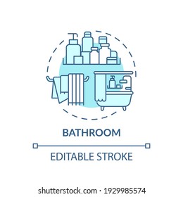 Bathroom concept icon. Tidying rooms of house idea thin line illustration. Disinfection and cleaning. Decluttering and mopping. Vector isolated outline RGB color drawing. Editable stroke