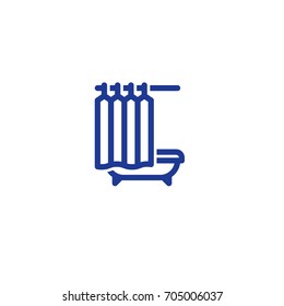 Bathroom curtains vector line icon, shower woshing