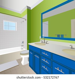 Bathroom design green, bathroom icon,interiror room, symbol furniture, vector illustration