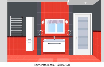 Bathroom design red, icon, interiror room, symbol furniture, vector illustration