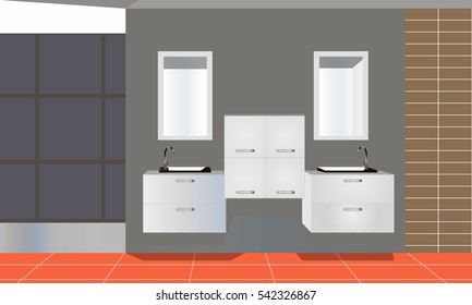 Bathroom design white, icon bathroom, interiror room, symbol furniture, vector illustration