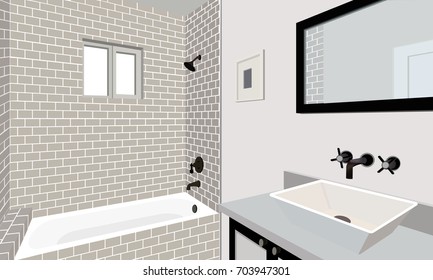 Bathroom design,bathroom icon, interior room, symbol furniture, bathroom illustration