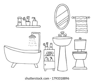 Bathroom Doodle Illustrations Collection Hand Drawn Stock Vector ...