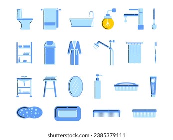 Bathroom Elements Icons Illustration. Flat Style Toiletries Collection. Vector Illustration on a White Background.