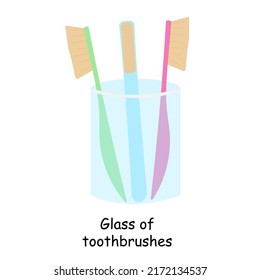 Bathroom elements illustration glass with toothbrushes. Bathroom vector illustration