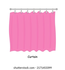 Bathroom elements illustration pink shower curtain. Bathroom vector illustration