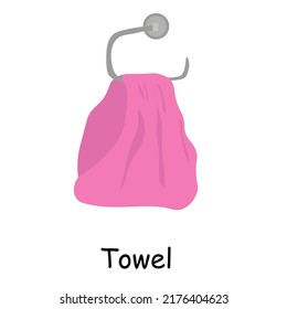 Bathroom elements illustration of a pink towel hanging on a holder. Bathroom vector illustration