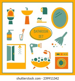 Bathroom elements, set. Restroom, WC, toilet. vector illustration