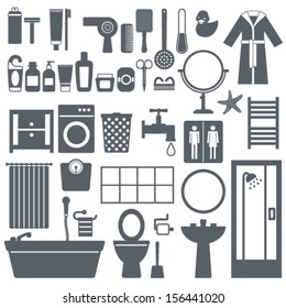 Bathroom elements silhouette icons set