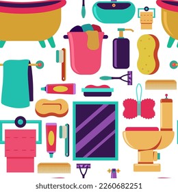 Bathroom elements vector cartoon seamless pattern background for wallpaper, wrapping, packing, and backdrop.