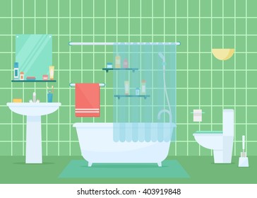 Bathroom elements vector illustration. Bathroom interior or architecture in flat style.  