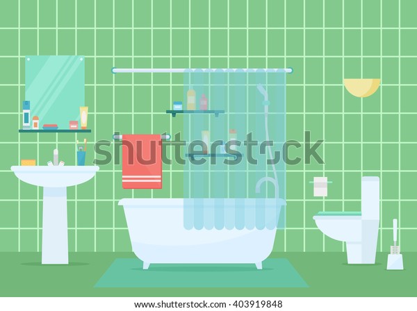 浴室エレメントのベクターイラスト 風呂場の内部または建築 のベクター画像素材 ロイヤリティフリー